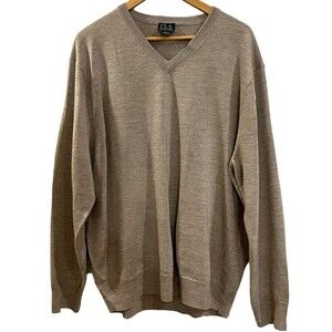 Jos A Bank Sweater Beige Merino Wool Blend V Neck Pullover Long Sleeve Men Sz XL